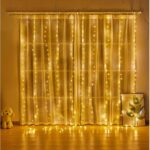 Instalatie perdea lumini LED 3 x 2 m, USB, 8 Functii, Telecomanda, Margele de lampa impermeabila, Alb cald fir cupru
