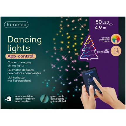 Instalatie Craciun Lumineo, 50 LED-uri 490 cm, lumina multicolora, interior / exterior, cu aplicatie
