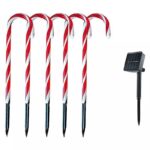 Instalatie Decorativa de Craciun pentru Exterior RED RUDOLF cu incarcare solara, Set 5 Decoratiuni Luminoase tip Acadele, Inatime 40 cm, Lumina Alb Cald