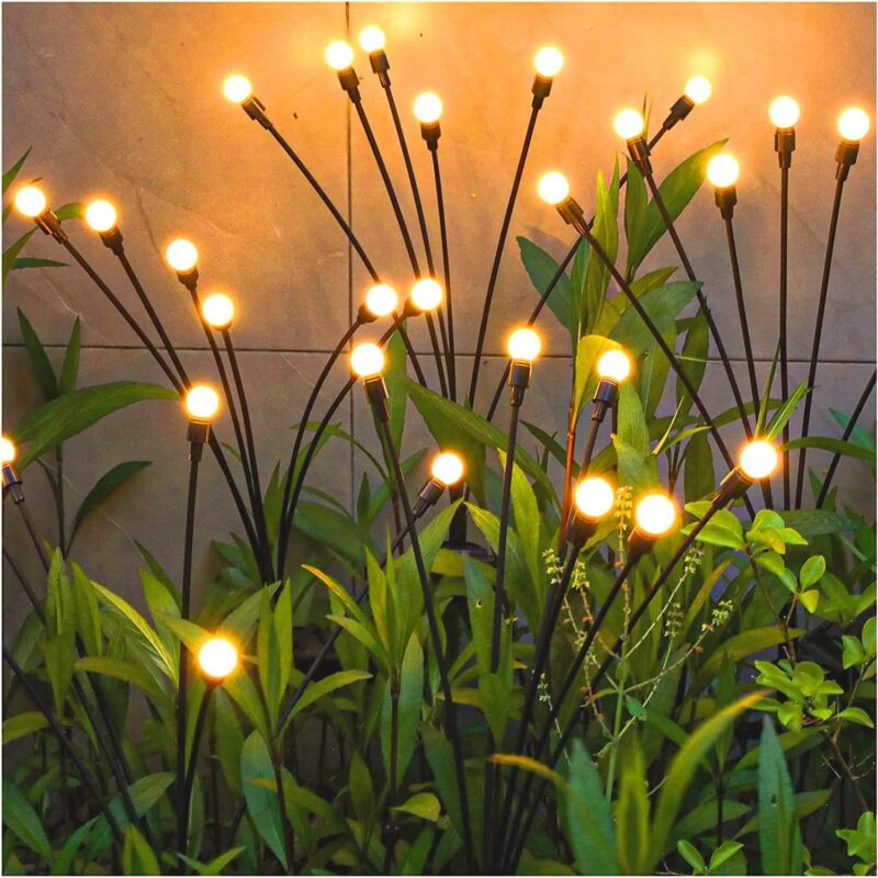 Set 2 instalatii solare pentru gradina, NEVERMORE, 8 Led-uri, Lumina licurici, Alb cald