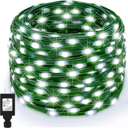 Instalatie de Craciun Exterior Liniara, NEVERMORE, 50 m, 500Led-uri, Rezistent Apa, 8 jocuri de lumini, Transformator, Alb Rece