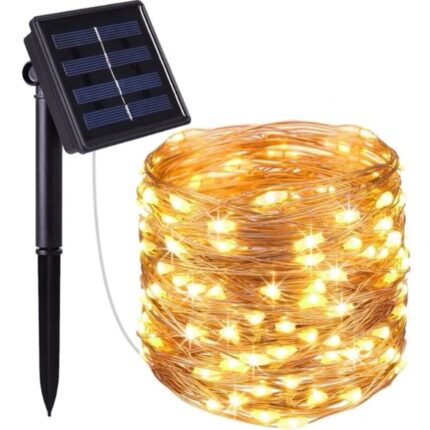 Instalatie solara Craciun 300LED, BZRSH, 30 m, Alb cald, telecomanda