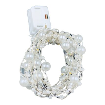 Set 10 bucati - Instalatie decorativa micro LED cu 20 becuri, cu baterii, fir de 2 m-Perla, culoare alb cald