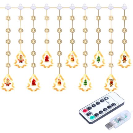 Instalatie de Craciun tip Plasa LED cu Braduti si Figurine, 3m x 0.6m