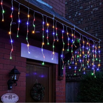 Instalatie Craciun Turturi, HYT, 15 m, 360 Led-uri, 8 jocuri de lumini, Perdea, Franjuri, Exterior/Interior, Fir Alb, Interconectabila, Multicolor