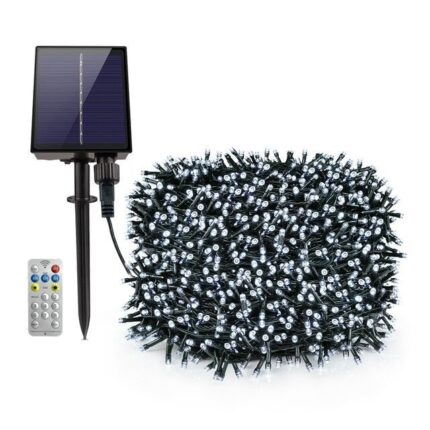 Instalatie Craciun Solara, 1000 Led-uri, 100 metri, Panou solar mare, Telecomanda, 1200mAh, alb