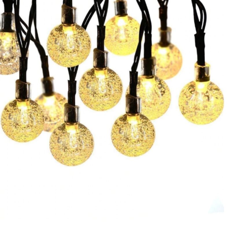 Corp de iluminat liniar tip coroana, 7 m, cu 50 becuri LED ovale, 220V, IP44, 8 moduri, rezistent la intemperii, lumina calda, pentru terasa/gradina