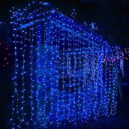 Instalatie de Craciun Tip Perdea Fir Transparent 3 X 3 m 300 Leduri, Mufa de interconectare, Albastru