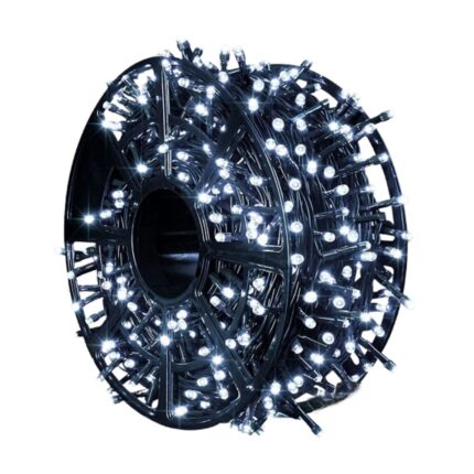 Instalatie De Craciun Nextfarma®, Lungime 100 m, Cu 8 Jocuri De Lumini, Alimentare 220V, Protectie IP44, Pentru Interior/Exterior, Alb Rece