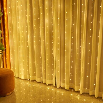 Instalatie luminoasa perdea, inclusa, 300 de LED-uri, interconectabila, 3M × 3M, 8 moduri, lumina calda