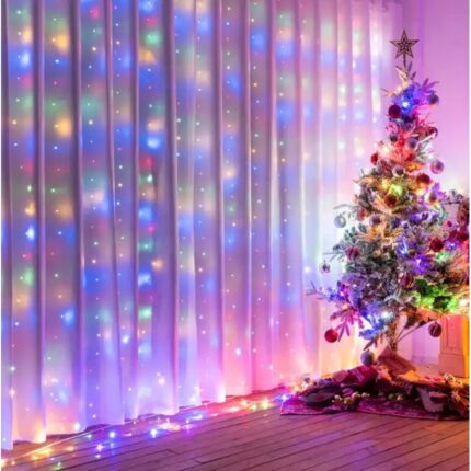 Instalatie perdea 3x3m, 300LED, 8 Programe, cu USB si Telecomanda, Multicolor, BZRSH
