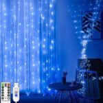 Instalatie De Craciun SIKS, 3 M X 3 M, Model Plasa USB, 8 Moduri, 300 Leduri, Rezistenta La Apa, Luminozitate Reglabila, Cu Telecomanda, Perdea Albastra