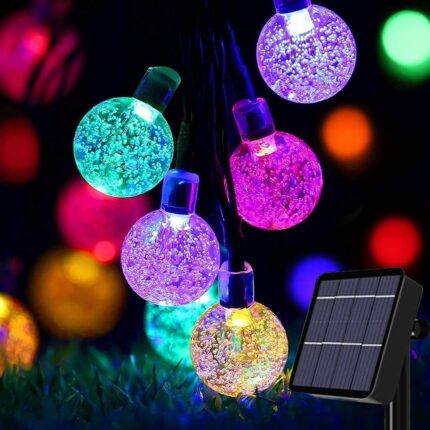 Instalatie solara de Craciun, 50 LED-uri, rezistenta la apa IP55, 8 moduri de iluminare, multicolor, 7m