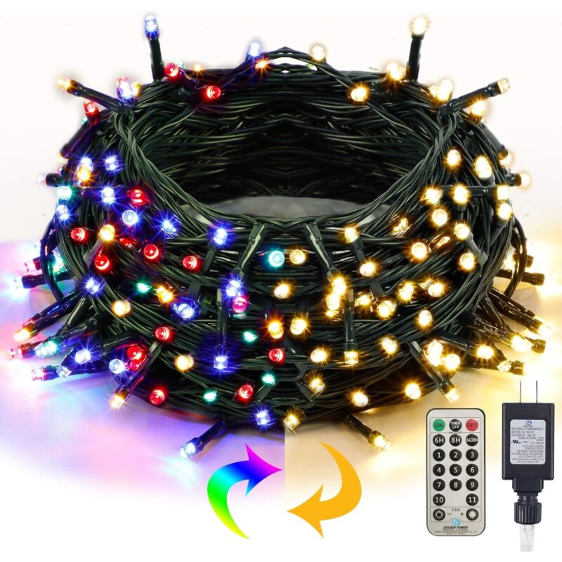 Rola Instalatie de Craciun Liniara 2 in 1 Alb Cald si Multicolor RED RUDOLF, 11 Jocuri de lumini, iluminare reglabila, Timer, 50 metri, 250 leduri, Alimentare La Priza, Interior/Exterior