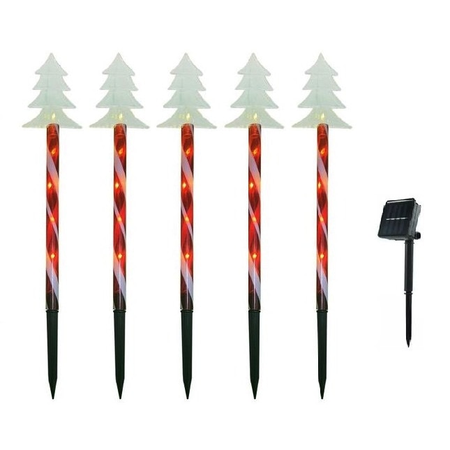 Set 5 Acadele Bradut de Craciun, exterior, Incarcare solara, 40 cm, rosu/alb