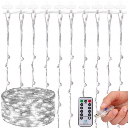 Ghirlanda luminoasa tip perdea 200 LED-uri, 2x2m, pentru interior, alimentare USB, alb