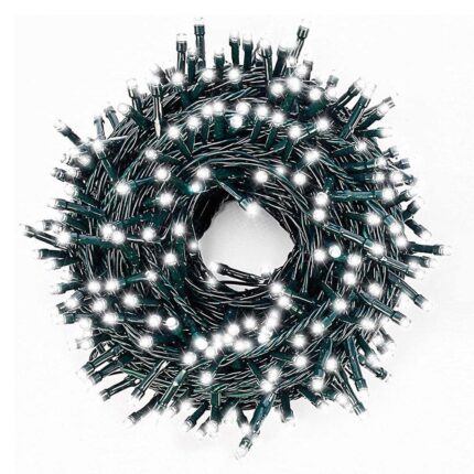 Instalatie De Craciun Tip Liniar GREATON, Lungime 24 m, Sir Lumini Alb Rece, Ideala Pentru Interior/Exterior, 8 Moduri de Iluminare, 300 LED-uri, Fir Verde