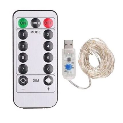 Instalatie Craciun, 10 metri, 100 LED-uri, alb cald, telecomanda 8 functii, USB, fir cupru, liniar, interior/exterior, Flippy