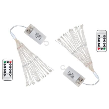 Set 2 instalatii de Craciun Kosiil®, Model foc de artificii, 120 LED-uri, Cupru, 8 moduri, Lumina Calda