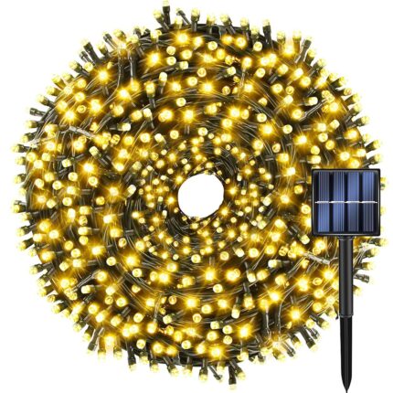 Instalatie Craciun Solara, Yefound®, 22 metri, 200 LED-uri, Panou solar mare, Galben