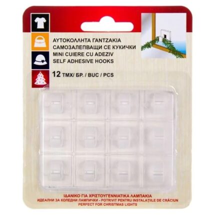Set 12 Carlige Autocolante Transparente Pentru Ornamente Craciun