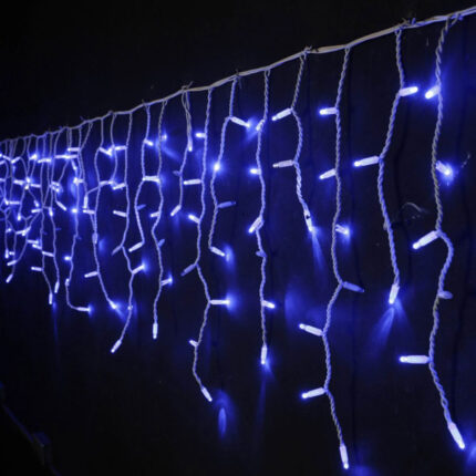 Instalatie Craciun Turturi SIKS, Ghirlanda Curgatoare, 140 LED-uri, 8 Jocuri de Lumini, Franjuri, Exterior/Interior, Fir Alb, 7 M, Interconectabila, Albastru