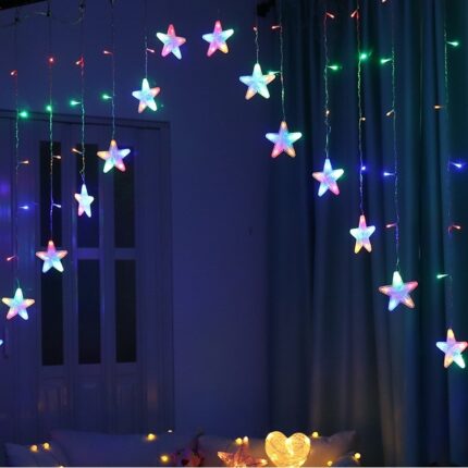 Instalatie de Craciun, Perdea luminoasa, Nevermore®, cu stele mici, 3 m, Interconectabila, Multicolor