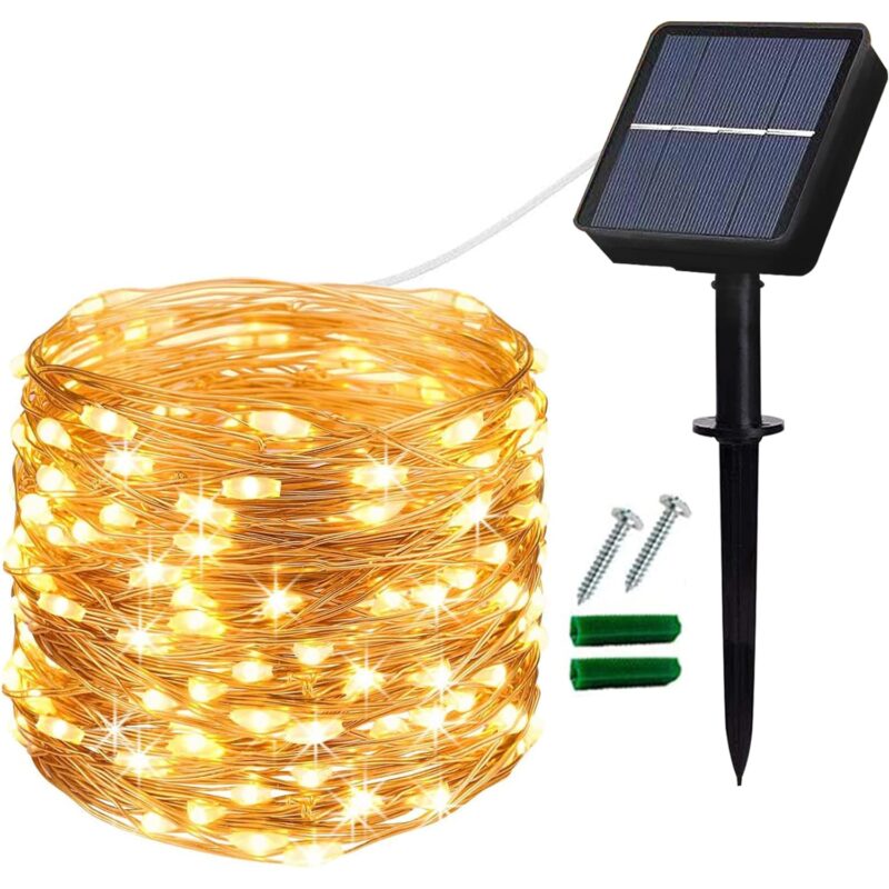 Corp de iluminat solar, JAMNGREL, cupru, 22m, 8 moduri de iluminare, 200 LED-uri, lumina calda, rezistent la apa