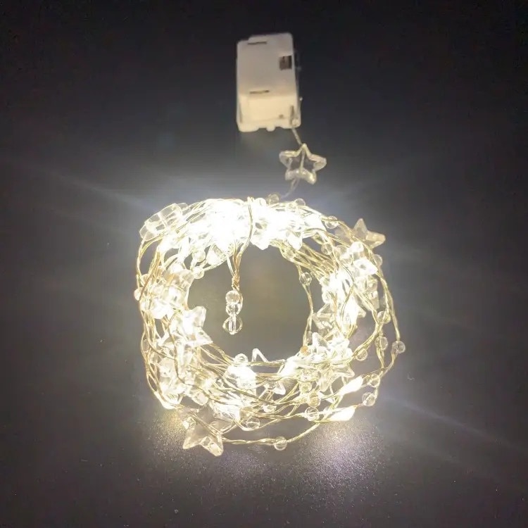 Set 10 bucati - Instalatie decorativa micro LED cu 20 becuri, cu baterii, fir de 2 m-STEA, culoare alb cald