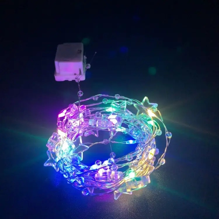 Set 10 bucati - Instalatie decorativa micro LED cu 20 becuri, cu baterii, fir de 2 m-STEA, culoare multicolor