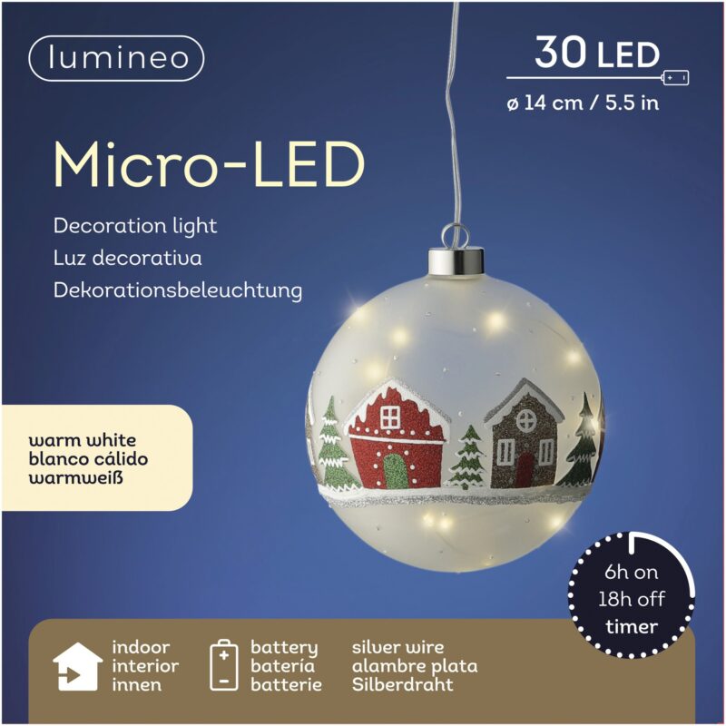 Glob decorativ cu microLED Winter Lumineo, diametru 14 cm, 30 microLED, lumina alb-cald, sticla
