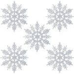 Set 5 decoratiuni, fulgi de nea, pentru bradul de Craciun, 10 cm, Argintiu