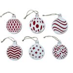 Set 6 ornamente brad Craciun, diametru 9 cm, alb / rosu, imprimate 3D, model 2026