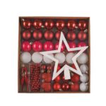 Set 50 de ornamente brad Kring, diverse forme si dimensiuni, plastic, Rosu/Alb