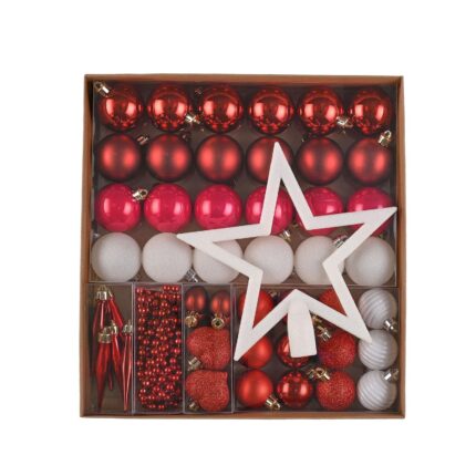 Set 50 de ornamente brad Kring, diverse forme si dimensiuni, plastic, Rosu/Alb