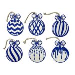 Set 6 ornamente brad Craciun, diametru 9 cm, alb / albastru, imprimate 3D, model 2031