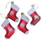 Set 4 globuri Holly, boots, 6.5 cm, rosu/alb