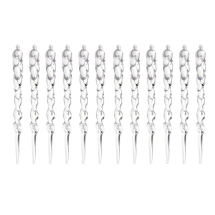 Set 12 decoratiuni Craciun, betisoare de gheata, pentru brad, Koungiam, acrilic, transparent, 13 cm