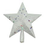 Varf decorativ de brad, Argintiu, in forma de Stea, design cu paiete, din Plastic, 18 cm x 20 cm, Interior,Exterior, Flippy
