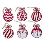 Set 6 ornamente brad Craciun, diametru 9 cm, alb / rosu, imprimate 3D, model 2030