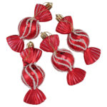 Set 4 globuri Holly, bomboana cu insertii albe, 10 cm, rosu