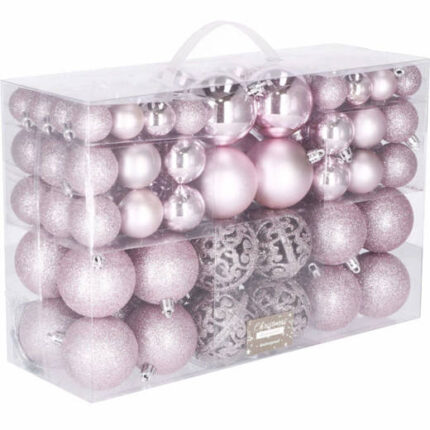 Set globuri de Craciun, 100 bucati, 3-6 cm, roz