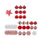 Set de 121 globuri pentru bradul de Craciun TaoQi, plastic, rosu/alb, 25 x 20 x 10 cm