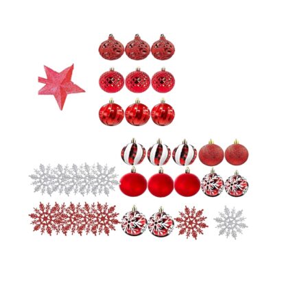 Set de 121 globuri pentru bradul de Craciun TaoQi, plastic, rosu/alb, 25 x 20 x 10 cm