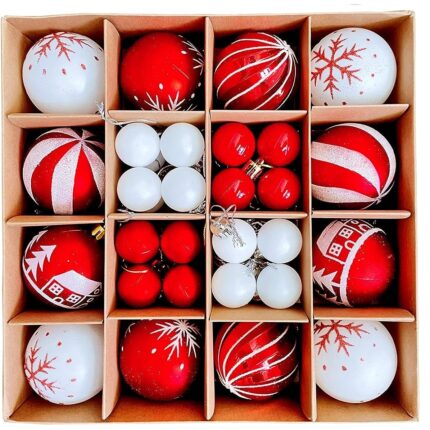 Set 44 de ornamente brad Craciun, 6cm, 9 modele, rosu alb