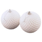 Set 2 globuri Holly, dantelate, 10cm, alb