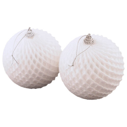 Set 2 globuri Holly, dantelate, 10cm, alb