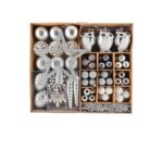 Set 90 de ornamente brad Kring, diverse forme si dimensiuni, plastic, Argintiu/Alb