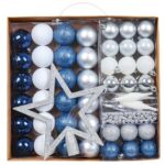 Set 50 de ornamente de brad Kring, diverse forme si dimensiuni, plastic, Albastru/Argintiu