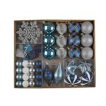 Set 74 de ornamente brad Kring, diverse forme si dimensiuni, Albastru/Argintiu